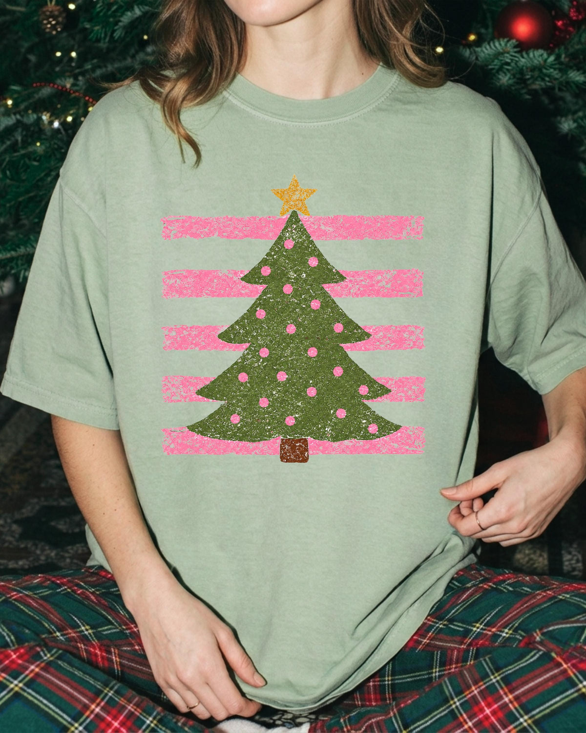 Christmas Tree Comfort Colors® Shirt, Striped Christmas T-Shirt, Holiday Girls Tee
