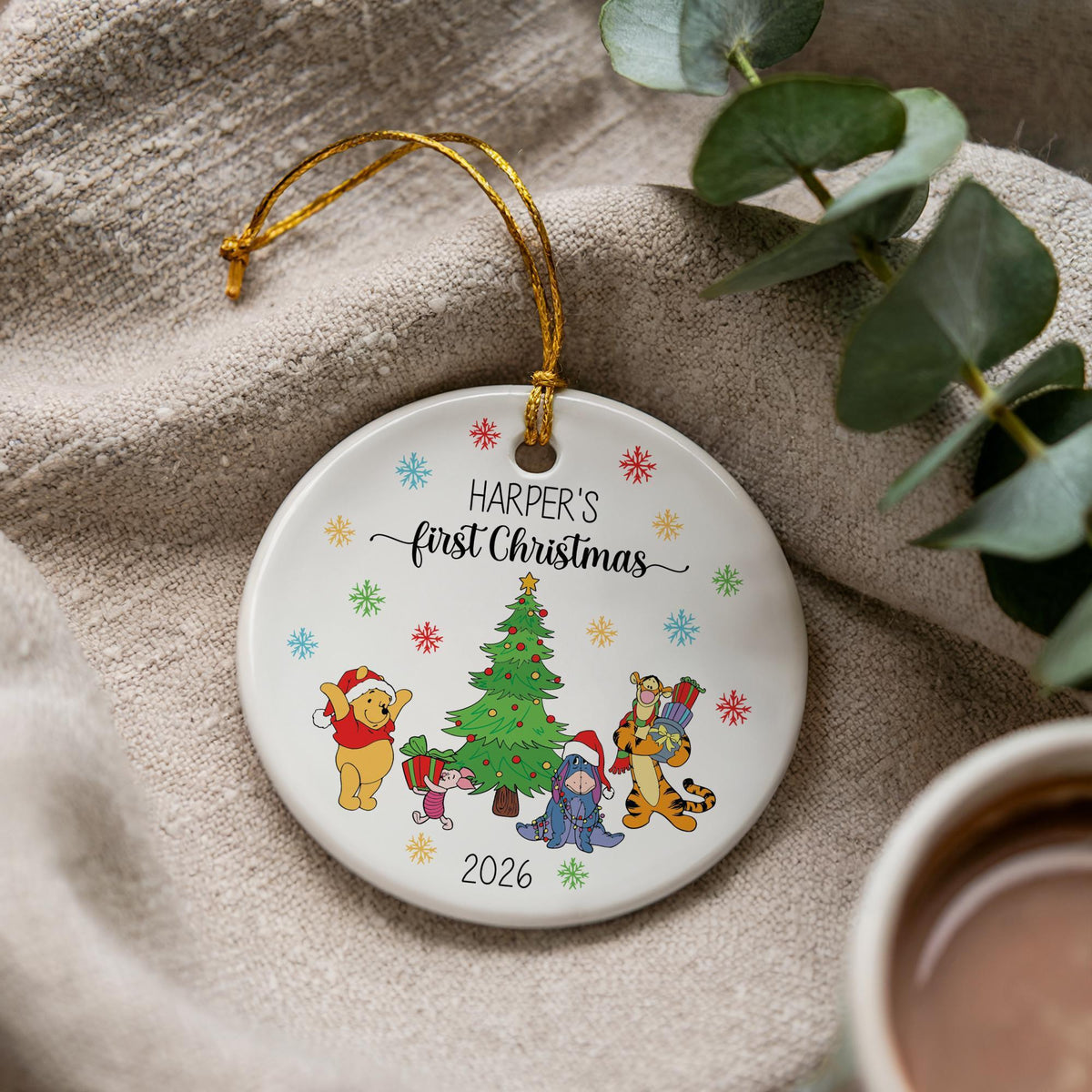 Personalized Baby's First Christmas Ornament, Funny Bear & Friends Holiday Keepsake, Newborn Christmas Gift