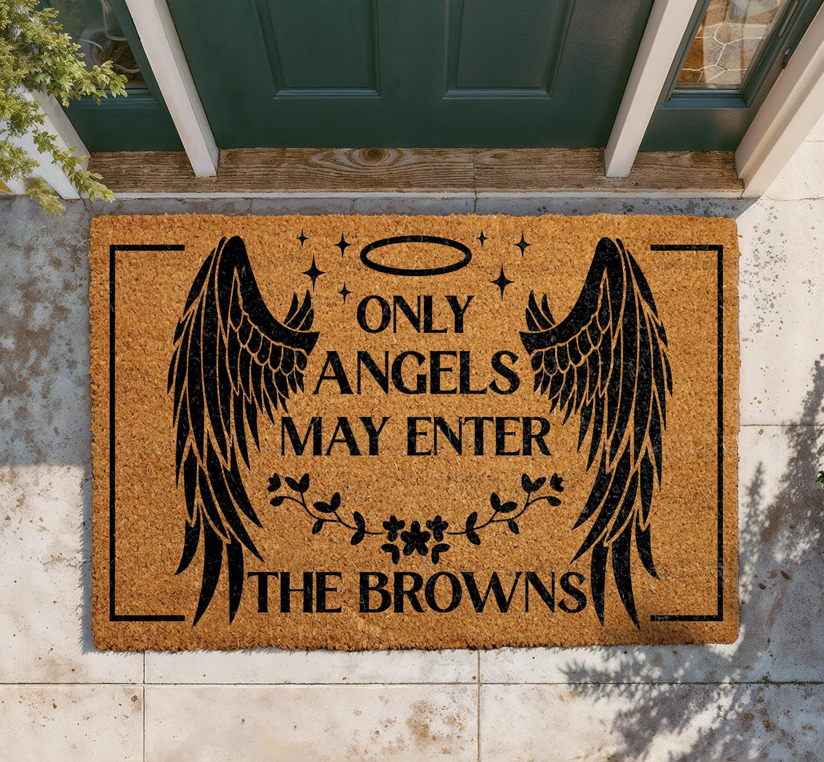 Personalized Angel Wings Doormat, Custom Family Name Welcome Mat