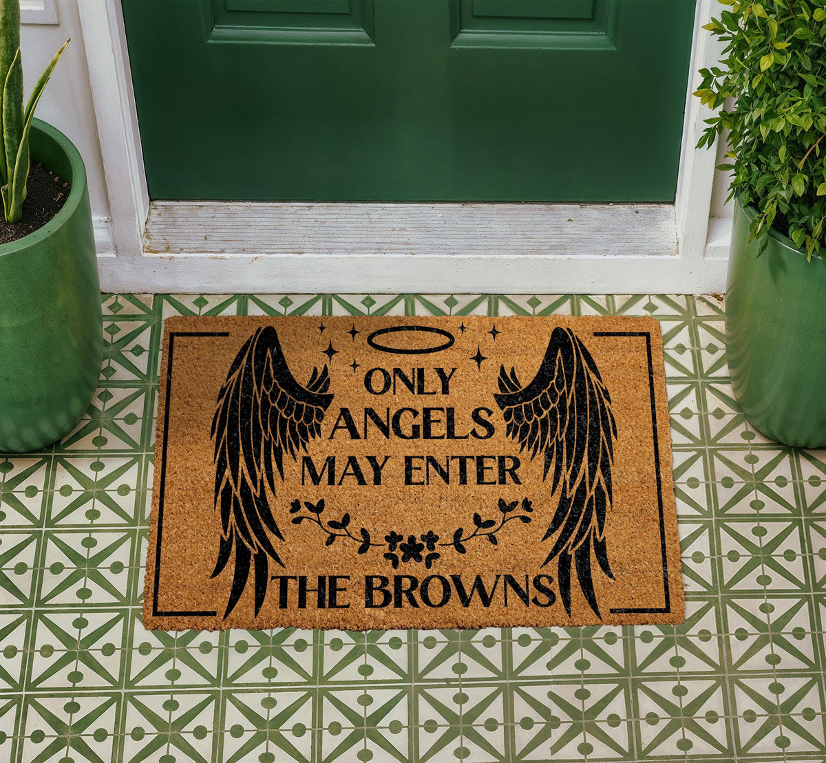 Personalized Angel Wings Doormat, Custom Family Name Welcome Mat