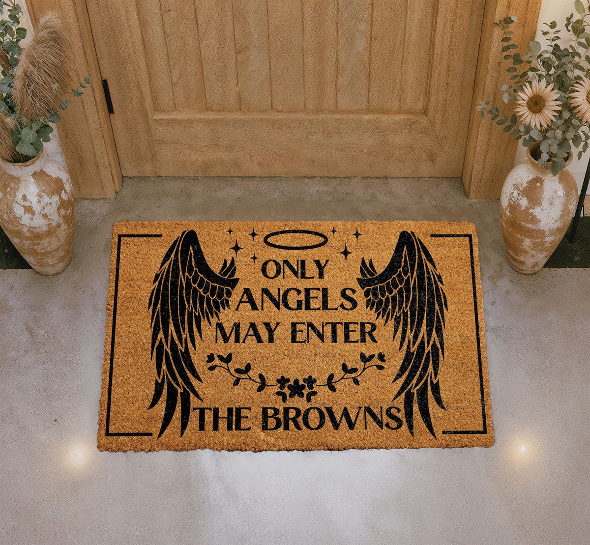 Personalized Angel Wings Doormat, Custom Family Name Welcome Mat