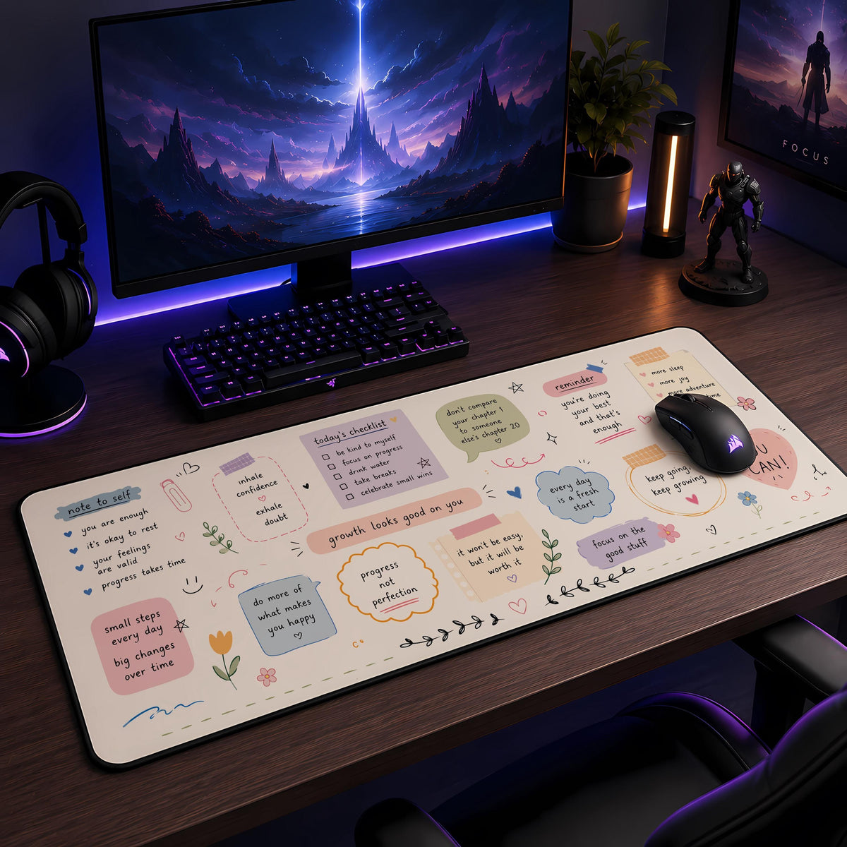 Inspirational Desk Mat, Positive Affirmations, Mental Health Office Decor