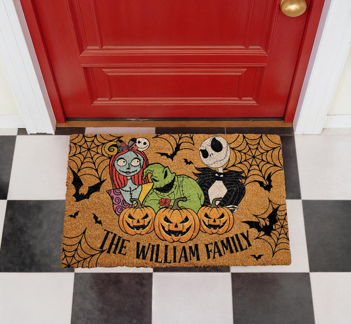 Personalized Spooky Skeleton Couple Doormat, Halloween Goth Porch Decor