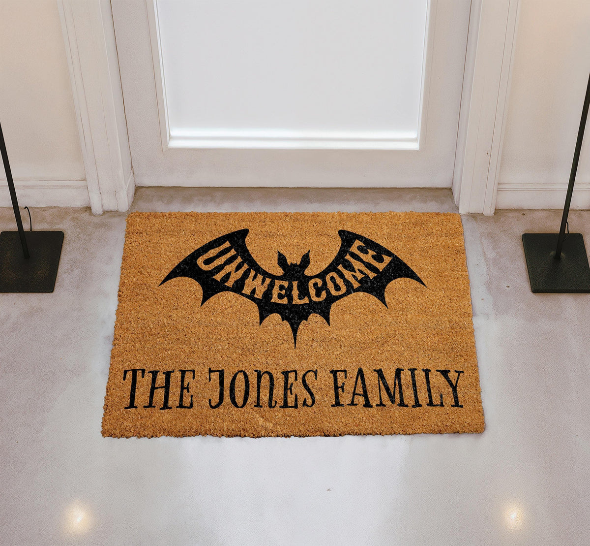 Personalized Unwelcome Bat Doormat, Custom Family Name Halloween Welcome Mat