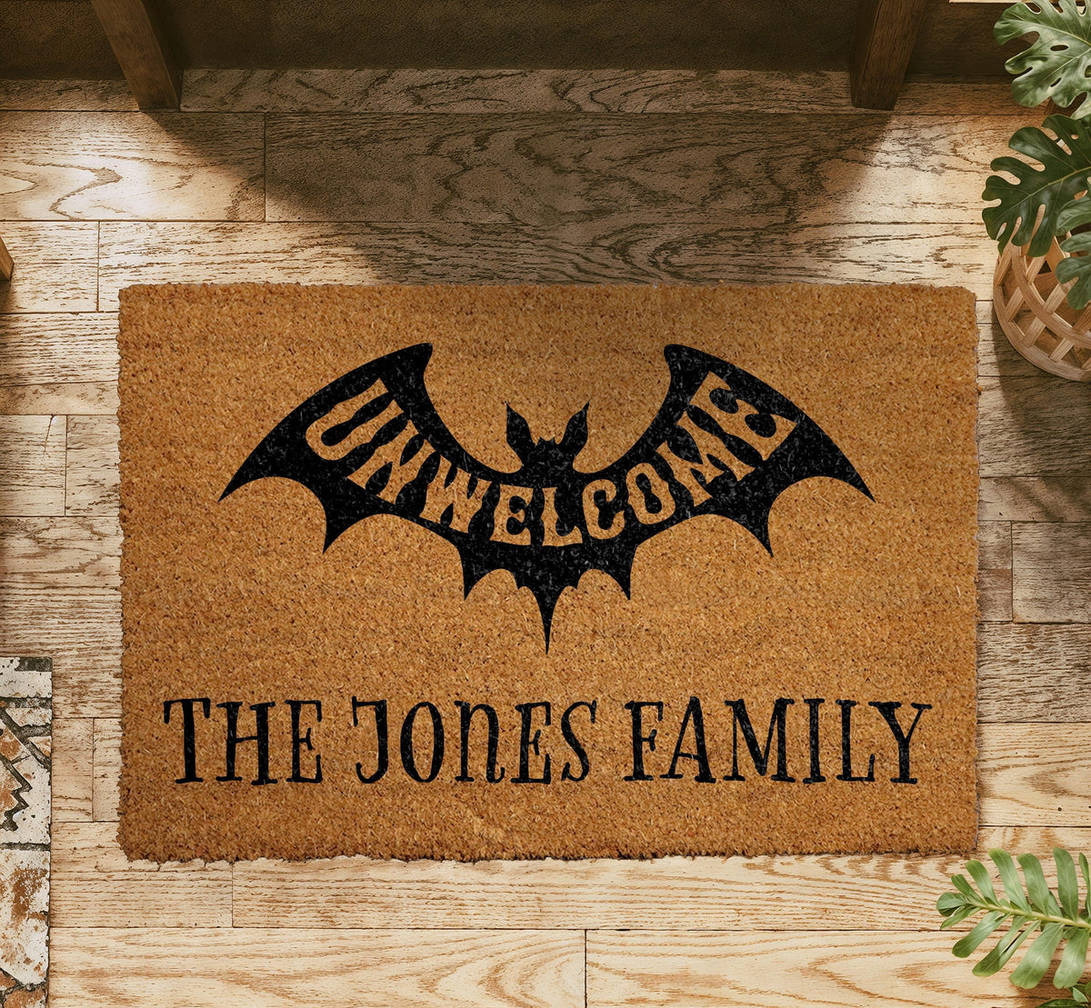 Personalized Unwelcome Bat Doormat, Custom Family Name Halloween Welcome Mat
