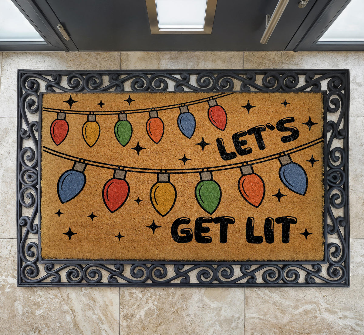 Let's Get Lit Christmas Doormat, Holiday Lights Welcome Mat, Festive Winter Party Gift