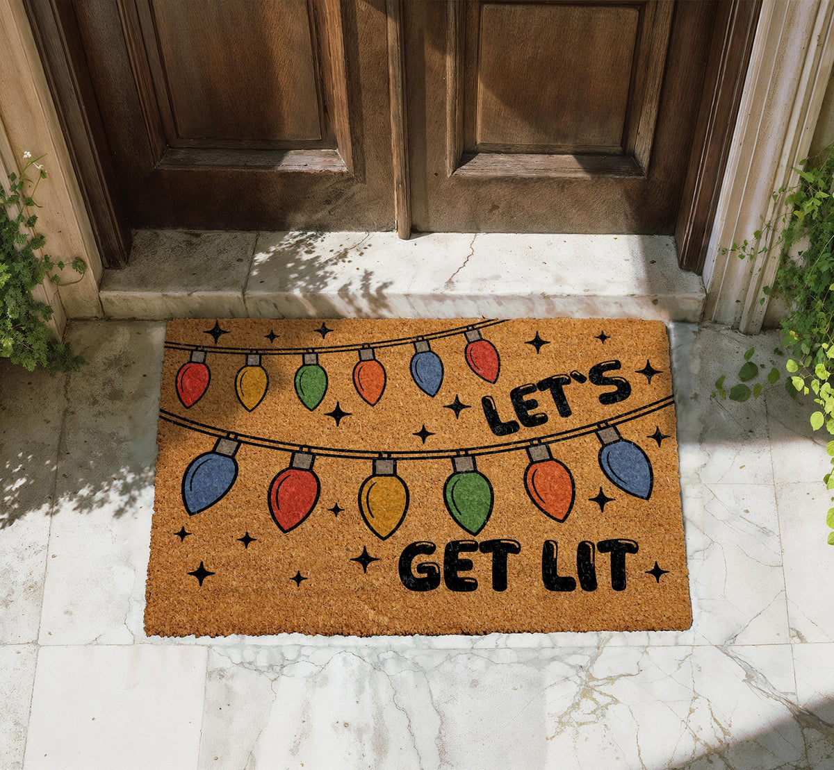 Let's Get Lit Christmas Doormat, Holiday Lights Welcome Mat, Festive Winter Party Gift