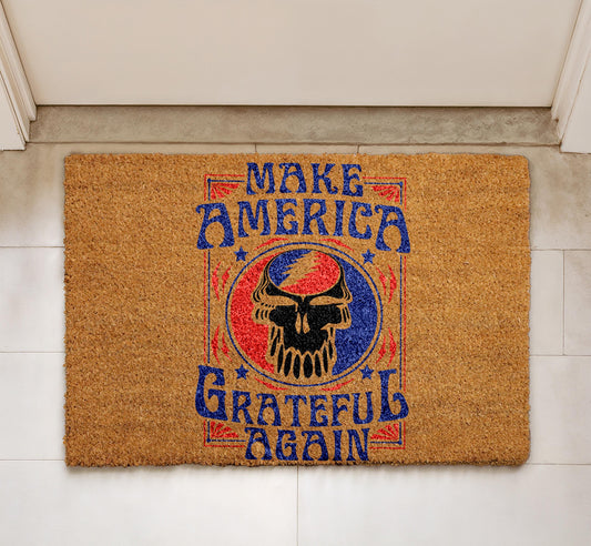 Make America Grateful Again Coco Doormat, Stealie Skull Coir Door Mat, Music Lover Welcome Mat