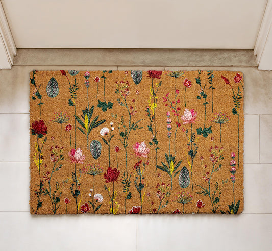 Wildflower Pattern Doormat, Boho Floral Welcome Mat, Spring Blossom Home Decor