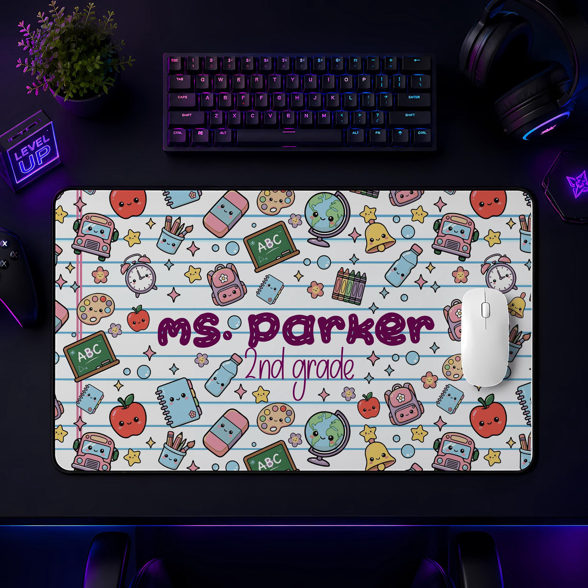 Personalized Teacher Desk Mat, Custom Name, School Theme Mouse Pad