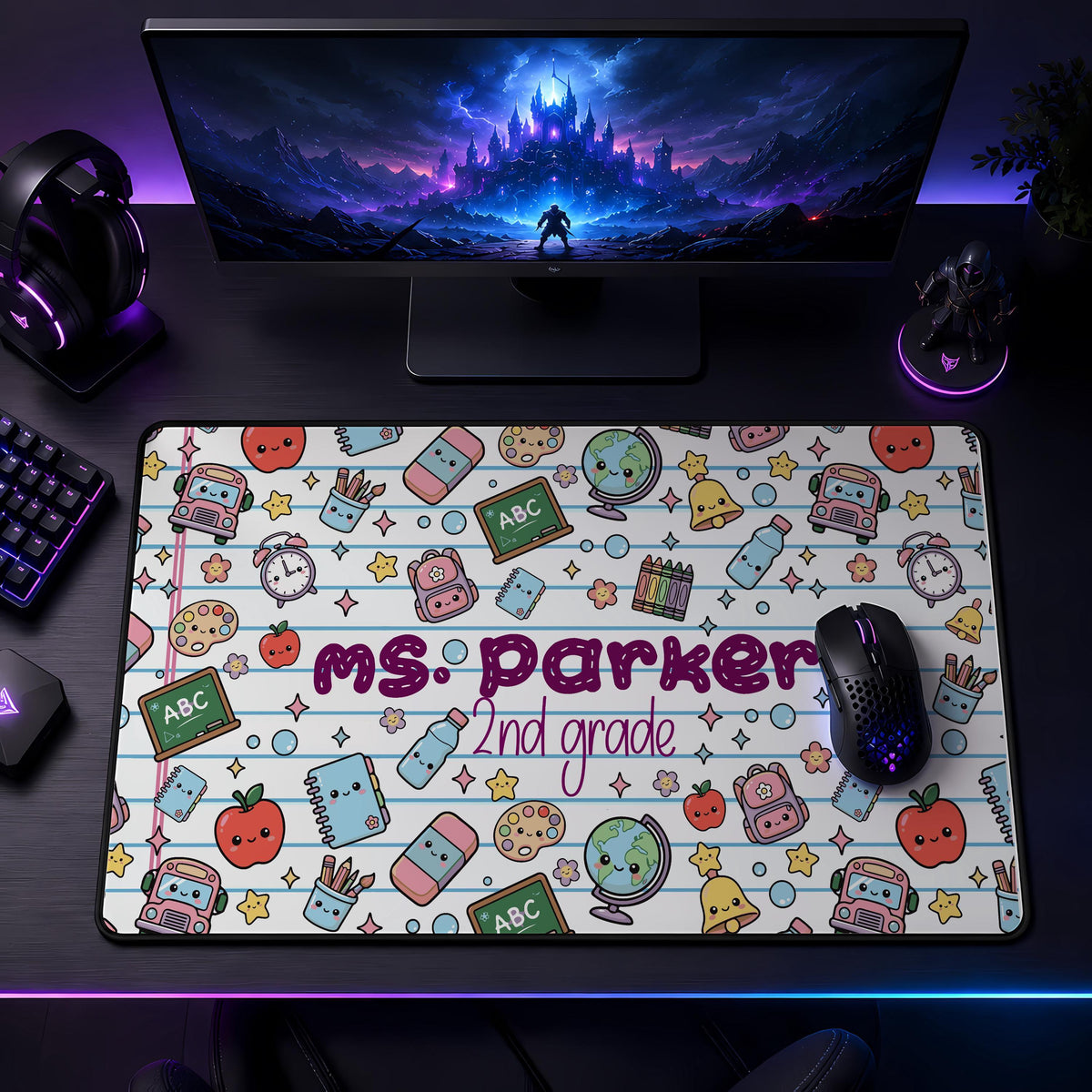 Personalized Teacher Desk Mat, Custom Name, School Theme Mouse Pad
