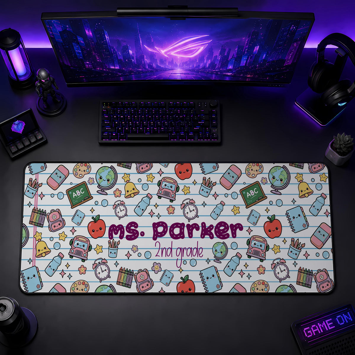 Personalized Teacher Desk Mat, Custom Name, School Theme Mouse Pad
