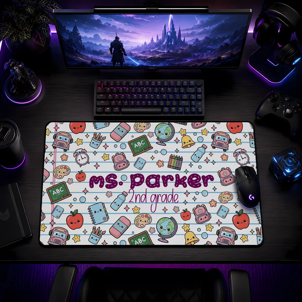 Personalized Teacher Desk Mat, Custom Name, School Theme Mouse Pad
