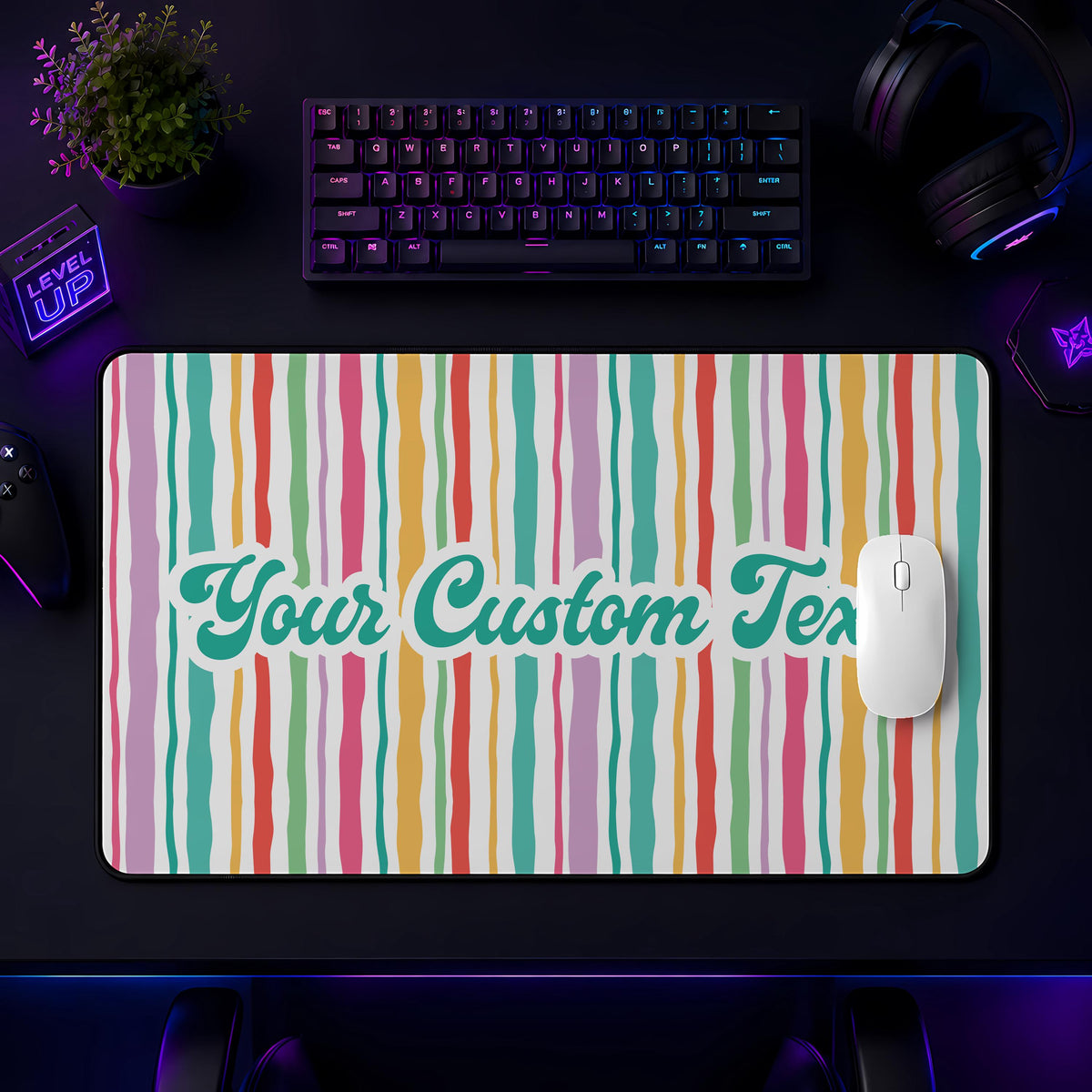 Personalized Desk Mat, Retro Stripes Extended Mousepad, Custom Office Decor