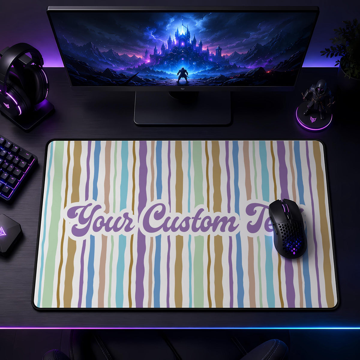 Personalized Desk Mat, Retro Stripes Extended Mousepad, Custom Office Decor