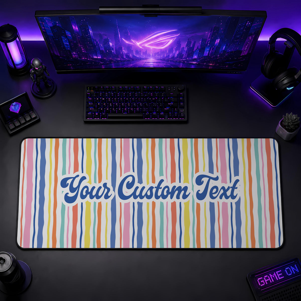 Personalized Desk Mat, Retro Stripes Extended Mousepad, Custom Office Decor