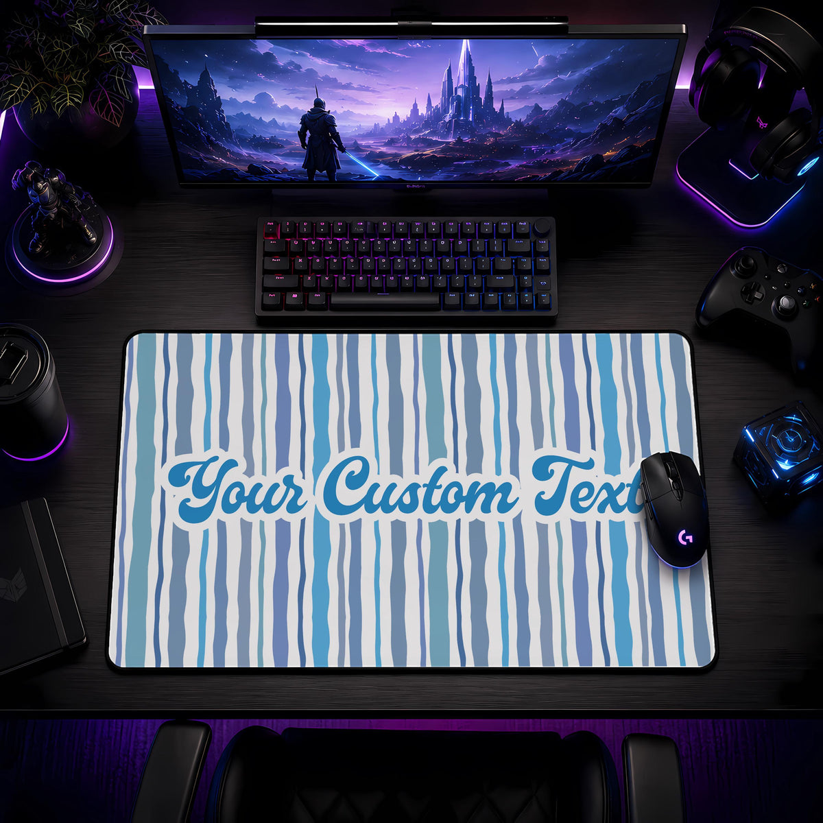 Personalized Desk Mat, Retro Stripes Extended Mousepad, Custom Office Decor