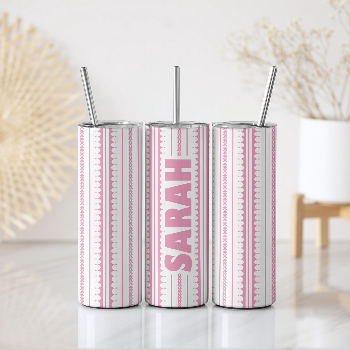 Personalized Eyelet Lace Pattern Coffee Tumbler, Custom Name Colorful Insulated Cup