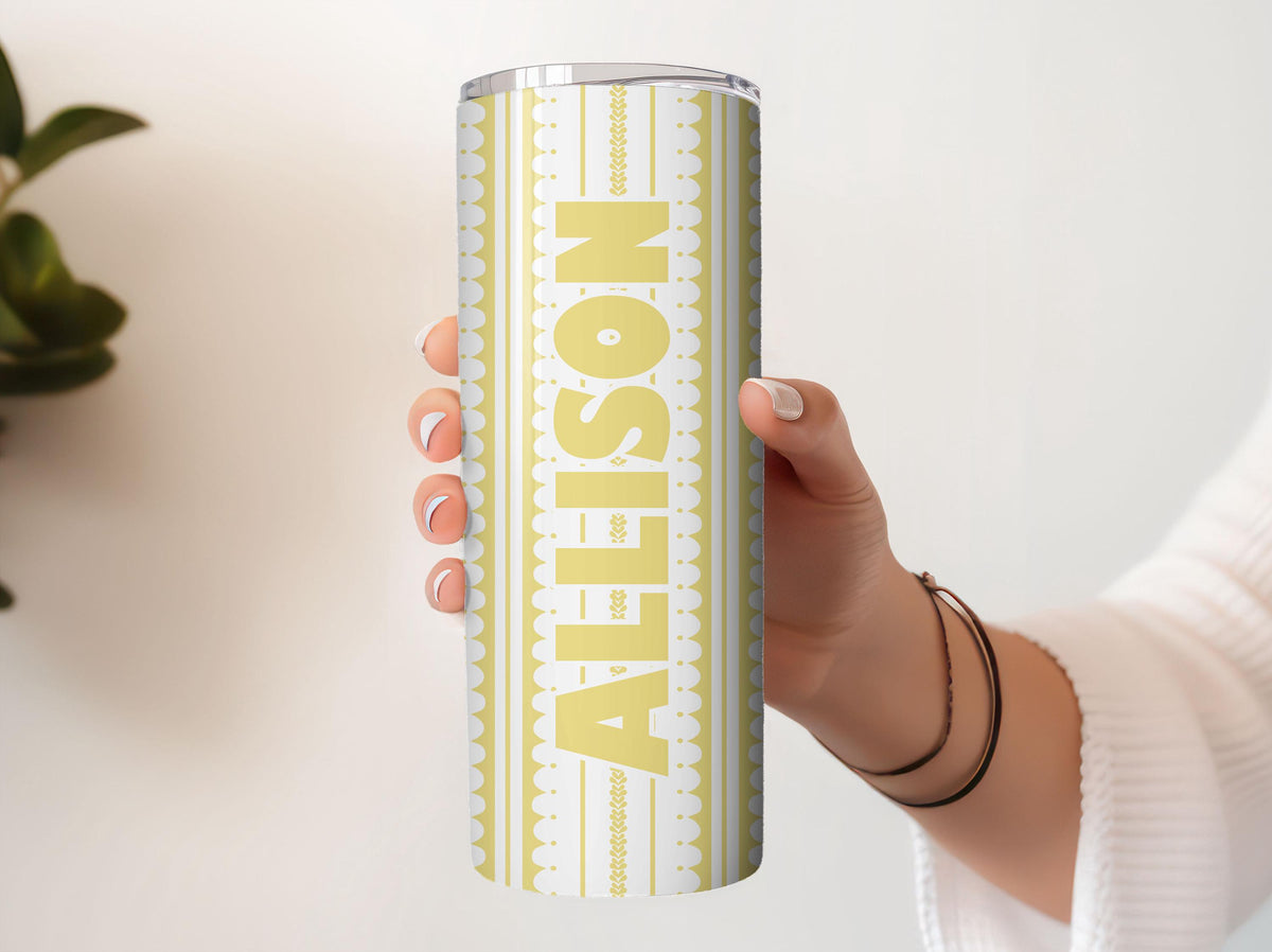 Personalized Eyelet Lace Pattern Coffee Tumbler, Custom Name Colorful Insulated Cup