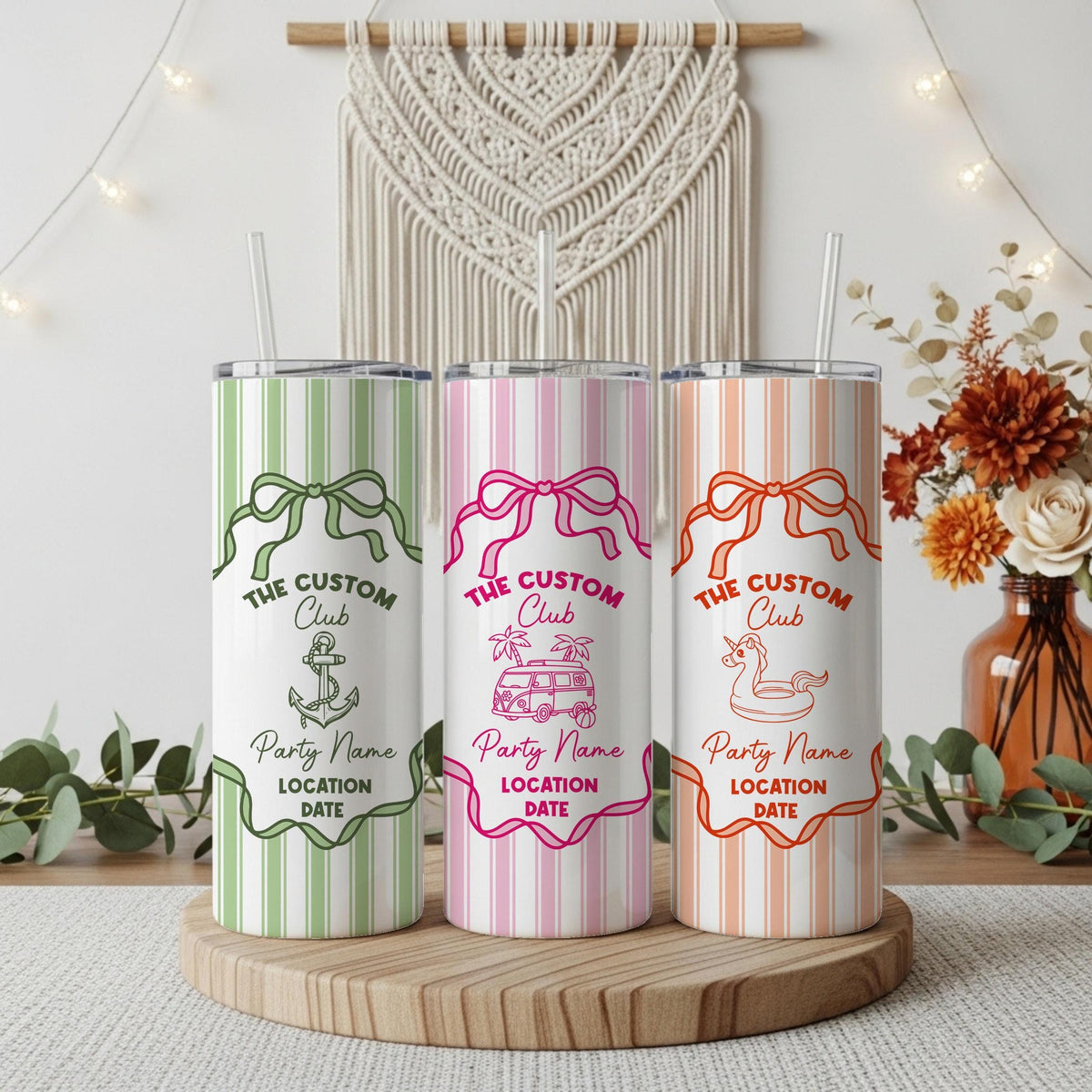 Personalized Coquette Bow Girls Trip Tumbler with Straw, Custom Beach Bachelorette Party Favor