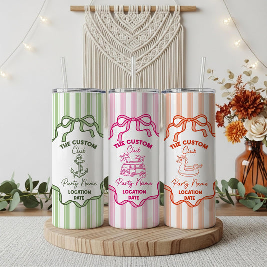 Personalized Coquette Bow Girls Trip Tumbler with Straw, Custom Beach Bachelorette Party Favor