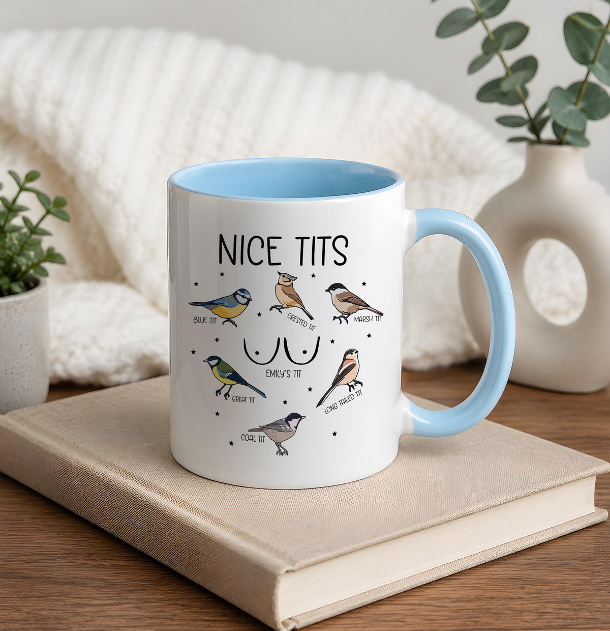 Custom Name Nice Tits Coffee Mug, Funny Bird Watching Ceramic Cup