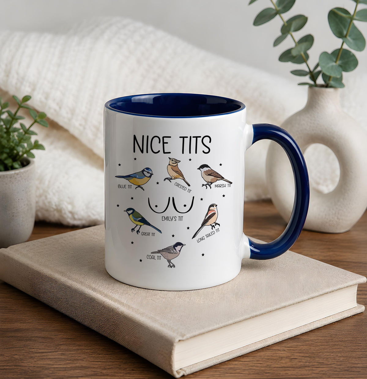 Custom Name Nice Tits Coffee Mug, Funny Bird Watching Ceramic Cup