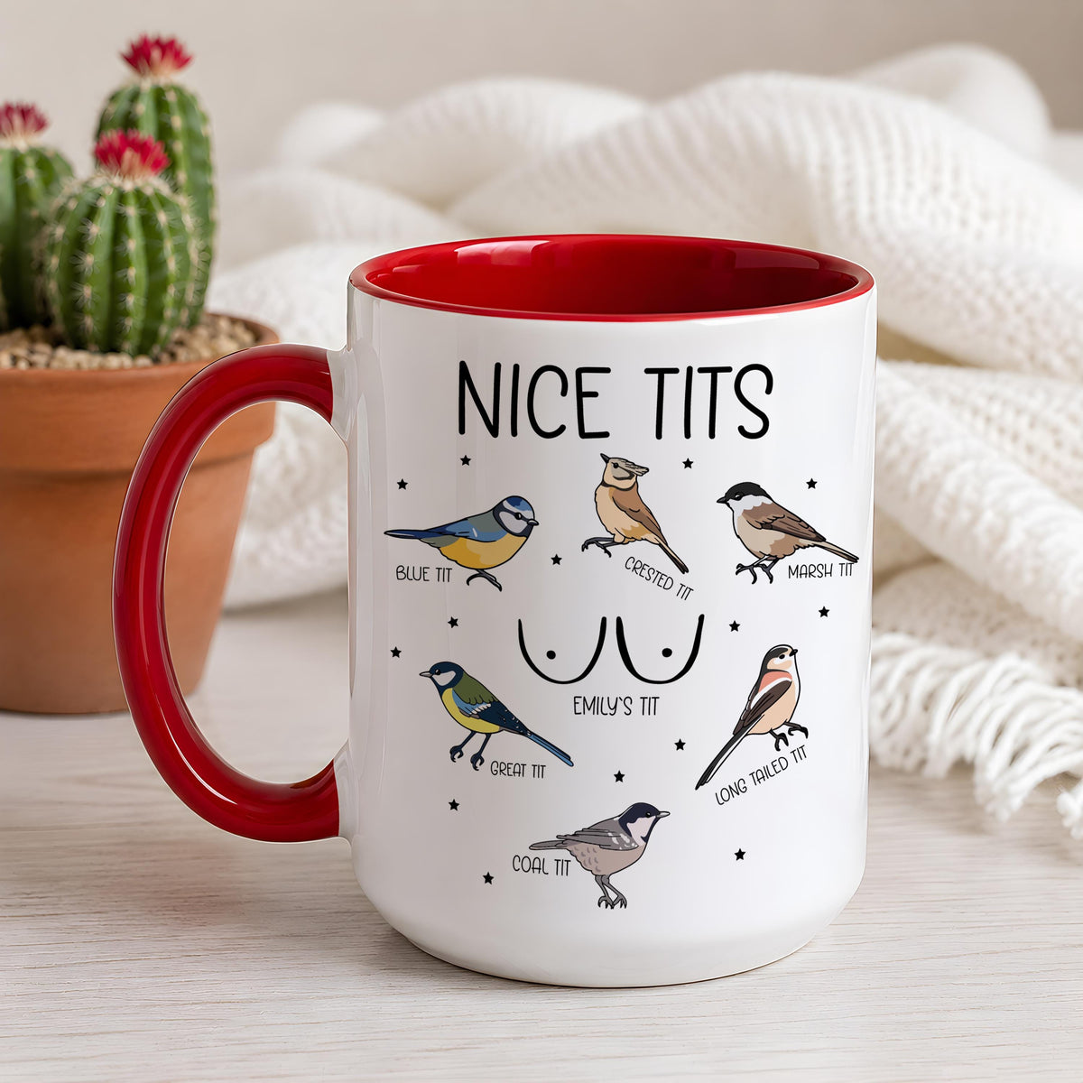 Custom Name Nice Tits Coffee Mug, Funny Bird Watching Ceramic Cup
