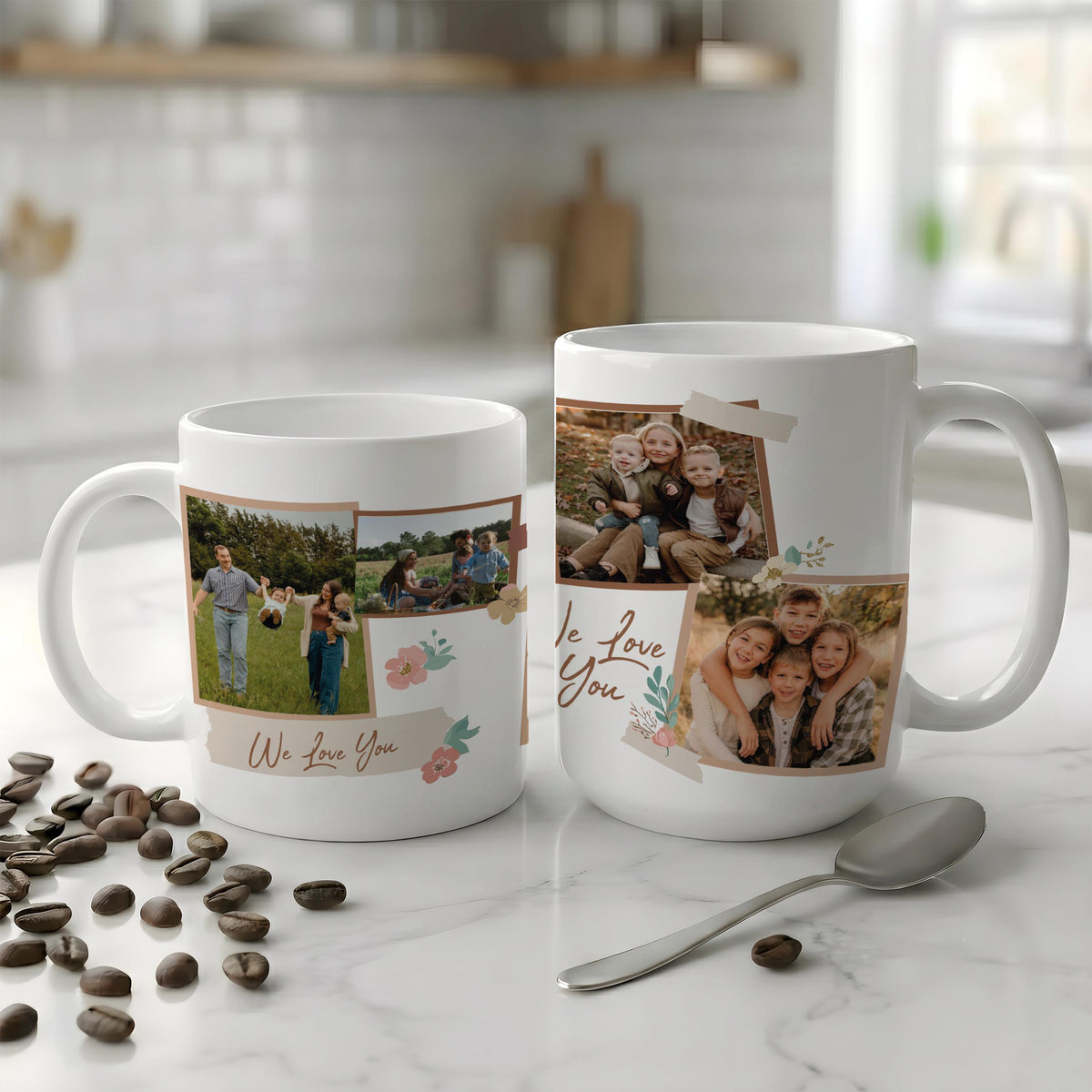 Personalized Family Photo Collage Ceramic Mug, Custom Last Name Coffee Cup