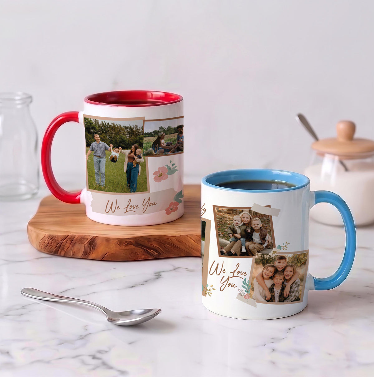 Personalized Family Photo Collage Ceramic Mug, Custom Last Name Coffee Cup