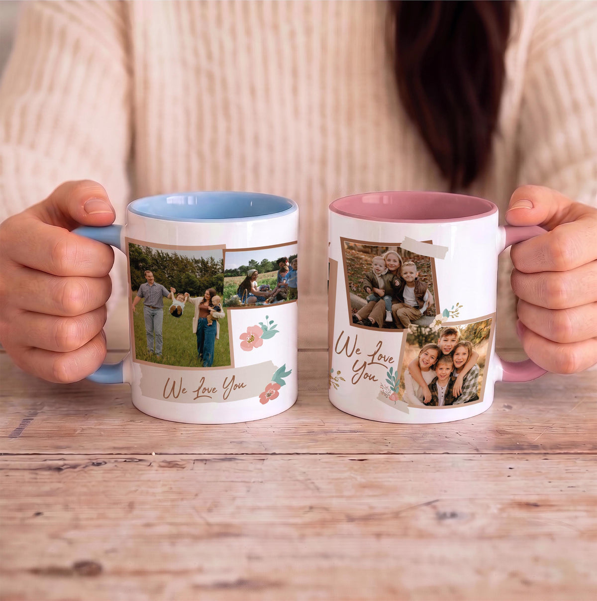 Personalized Family Photo Collage Ceramic Mug, Custom Last Name Coffee Cup