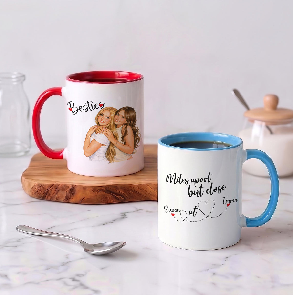 Custom Photo Bestie Mug, Personalized Long Distance Friendship Gift, Ceramic Coffee Cup
