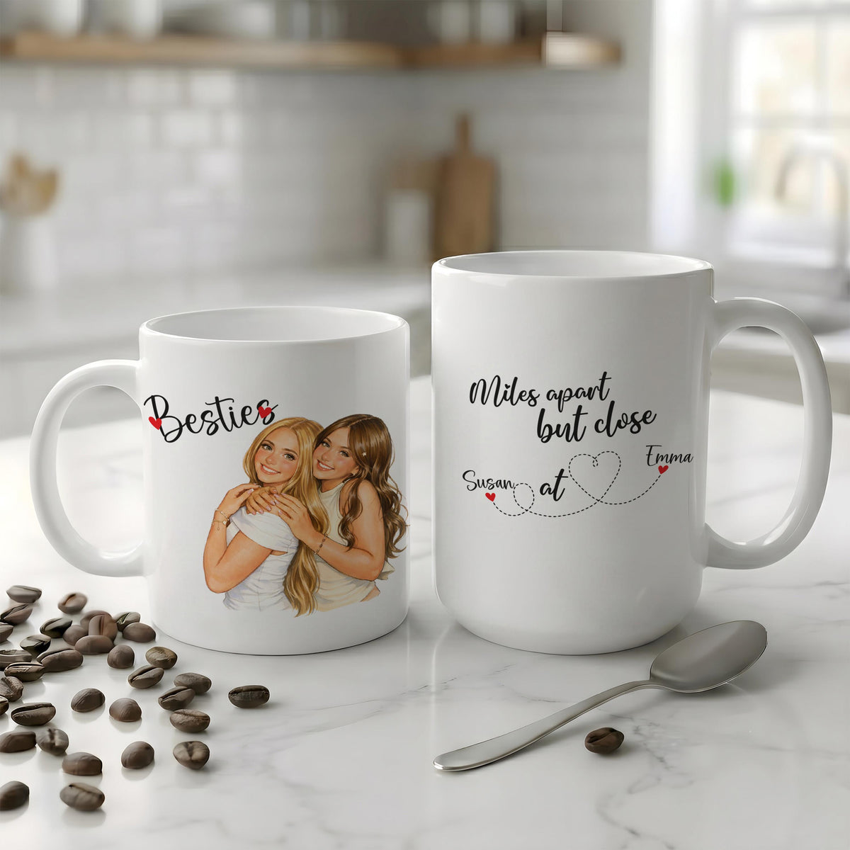 Custom Photo Bestie Mug, Personalized Long Distance Friendship Gift, Ceramic Coffee Cup