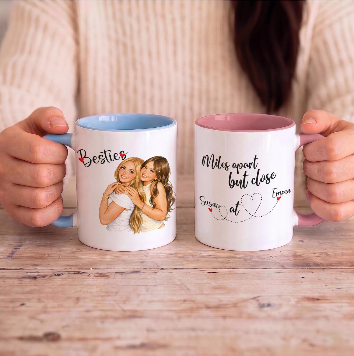 Custom Photo Bestie Mug, Personalized Long Distance Friendship Gift, Ceramic Coffee Cup