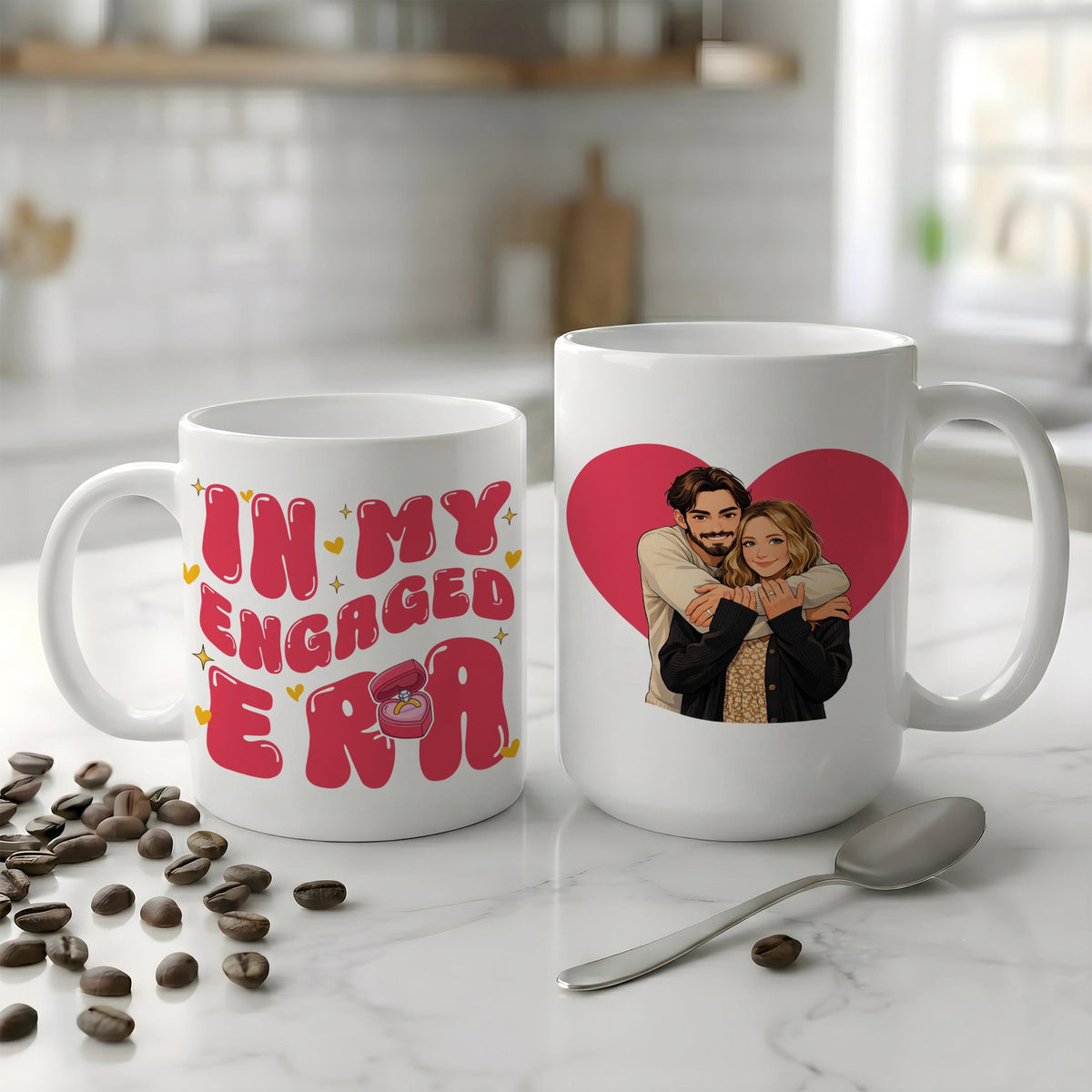 Personalized Engagement Era Ceramic Mug, Custom Photo Coffee Cup, Future Mr Mrs Gift