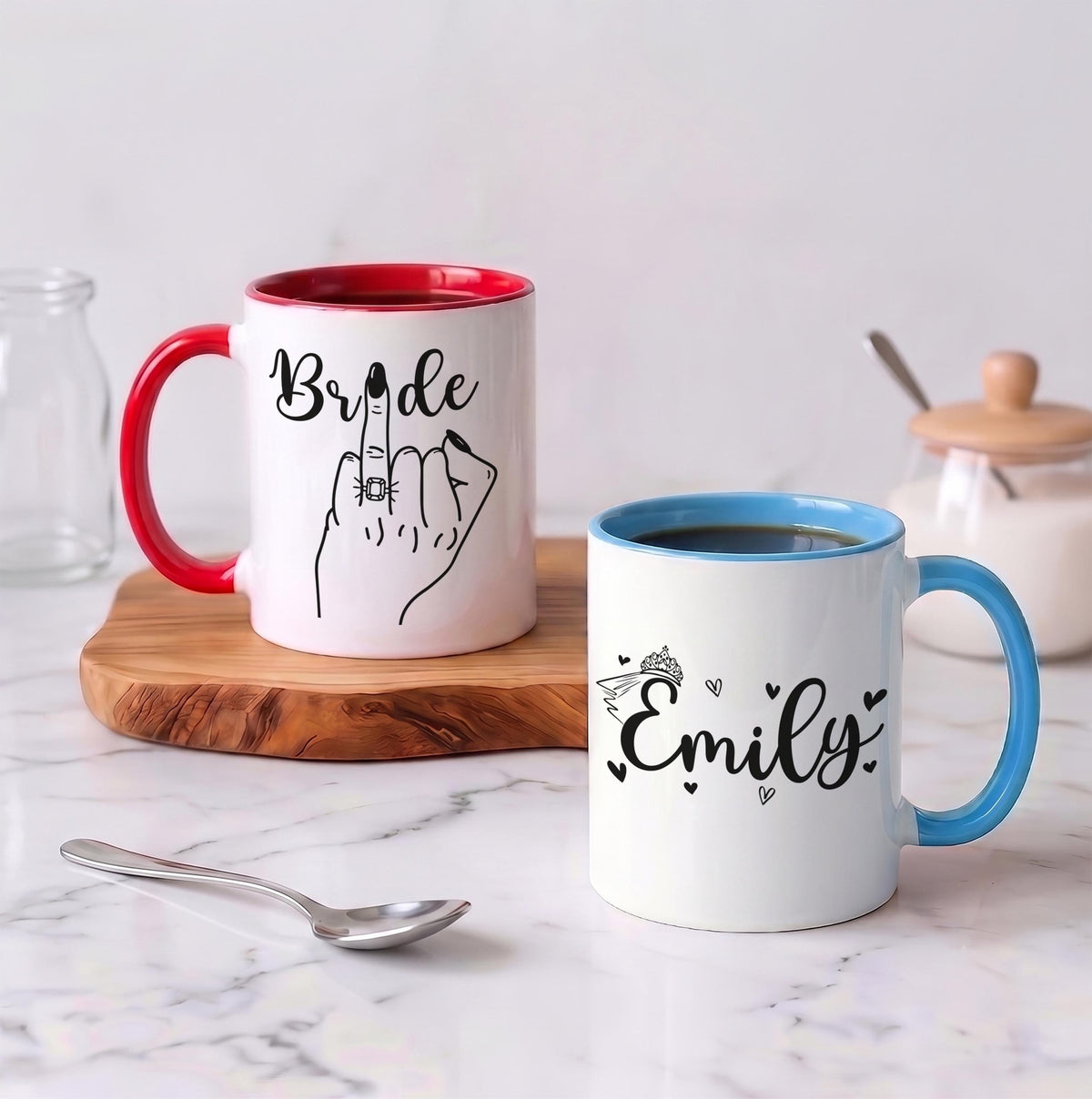 Custom Name Bride Middle Finger Coffee Mug, Bridal Shower Bachelorette Party Drinkware