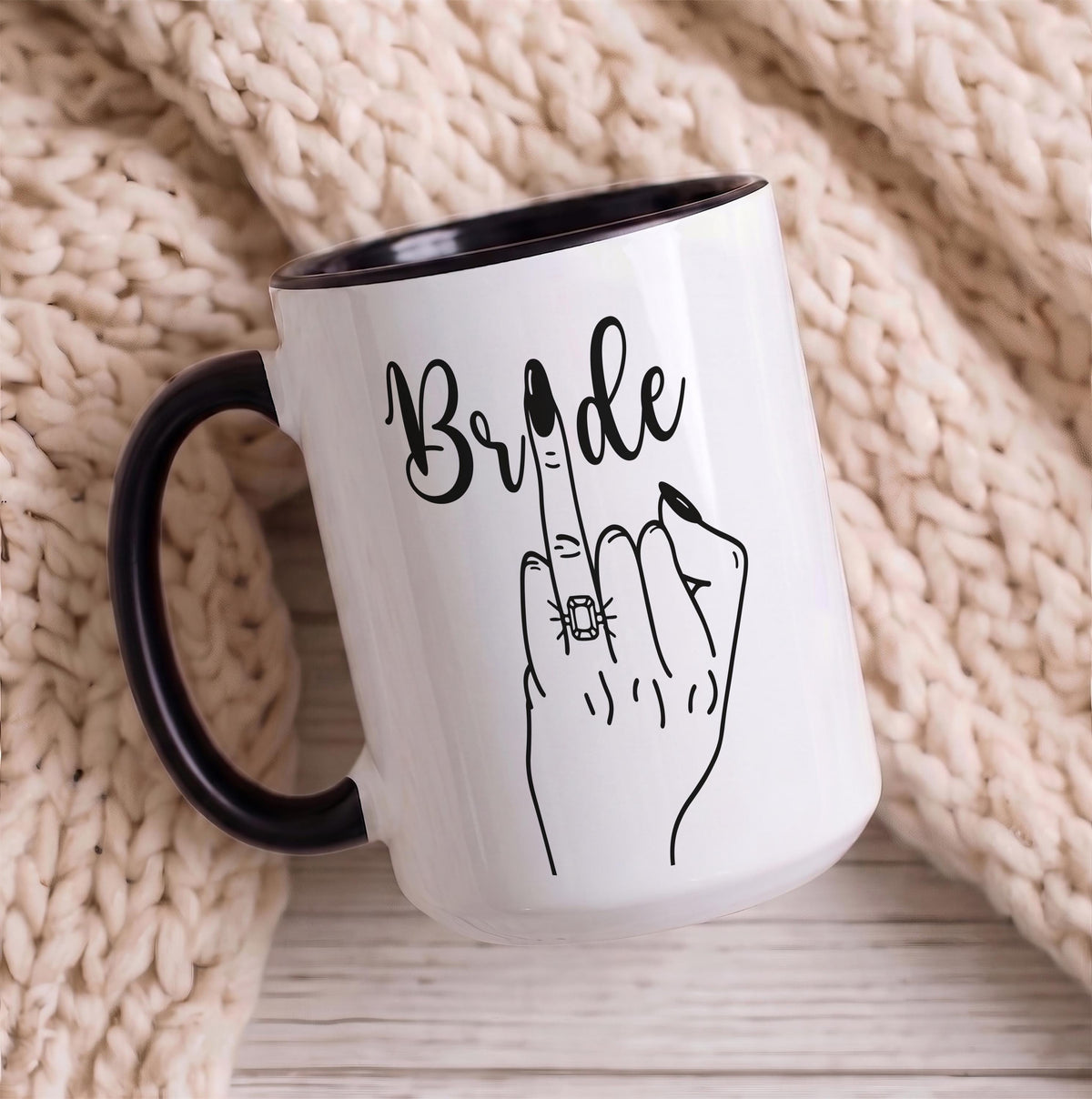 Custom Name Bride Middle Finger Coffee Mug, Bridal Shower Bachelorette Party Drinkware