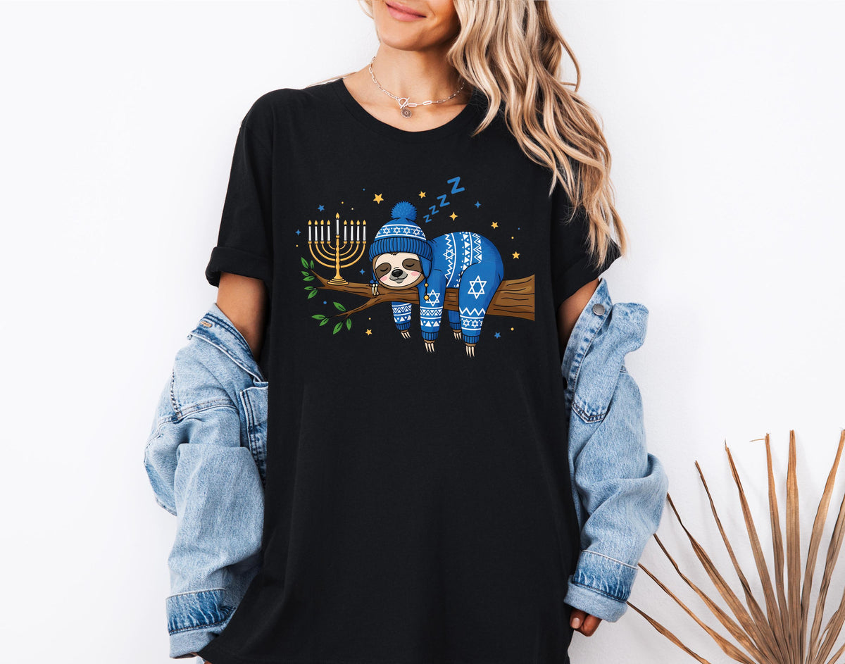 Hanukkah Sloth T-shirt, Hanukkah Baby Bodysuit, Jewish Family Christmas Gift Tee