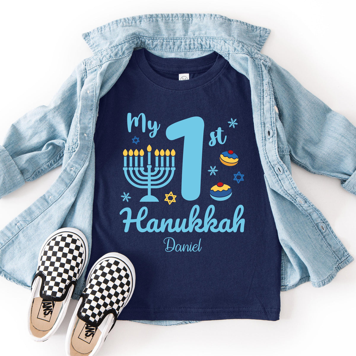 Custom My First Hanukkah T-shirt, Hanukkah Baby Bodysuit, Chanukah Gift Tee