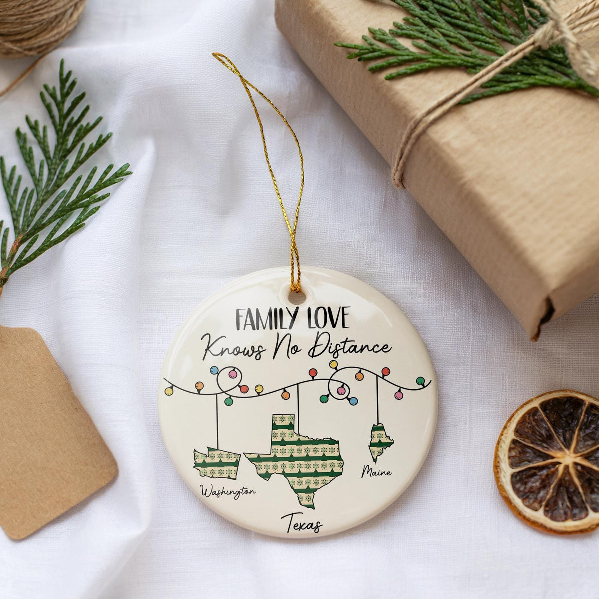Custom Family Love Ornament, Distance Relationship Gift, Personalized State To States Ornaments