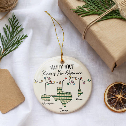 Custom Family Love Ornament, Distance Relationship Gift, Personalized State To States Ornaments