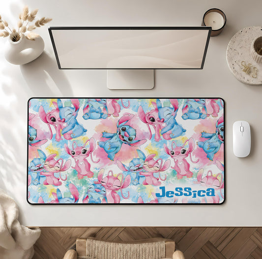 Personalized Name Cute Pink and Blue Monster Desk Mat, Kids Room Mouse Pad