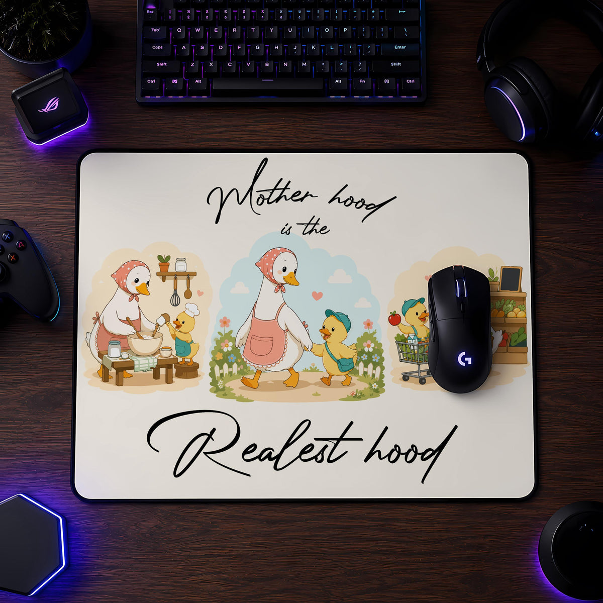 Duck Mom Desk Mat, Motherhood is Realest Hood Mouse Pad, Work From Home Accessories
