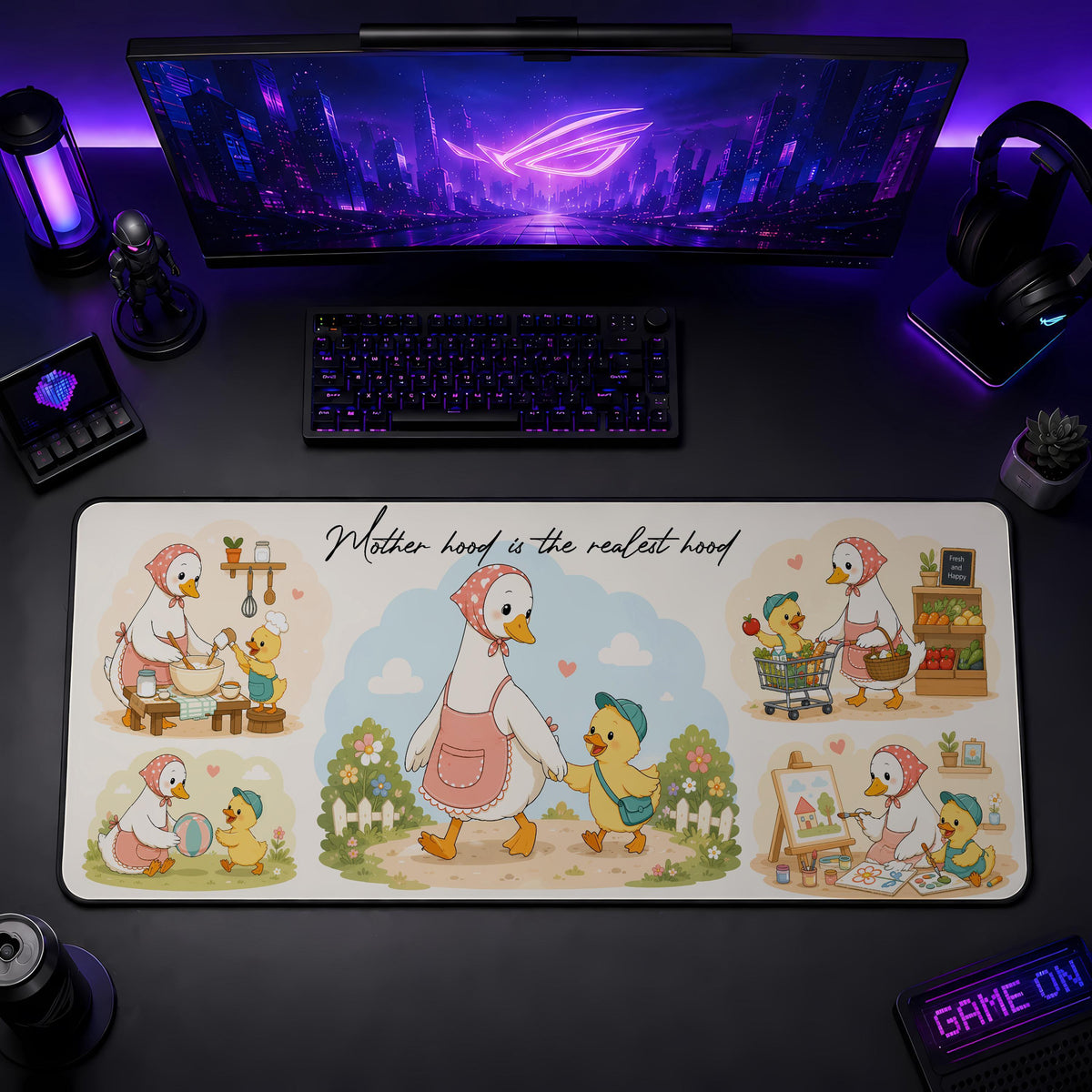 Duck Mom Desk Mat, Motherhood is Realest Hood Mouse Pad, Work From Home Accessories