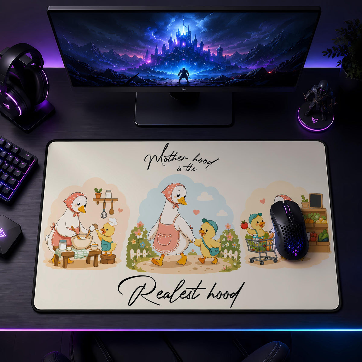 Duck Mom Desk Mat, Motherhood is Realest Hood Mouse Pad, Work From Home Accessories