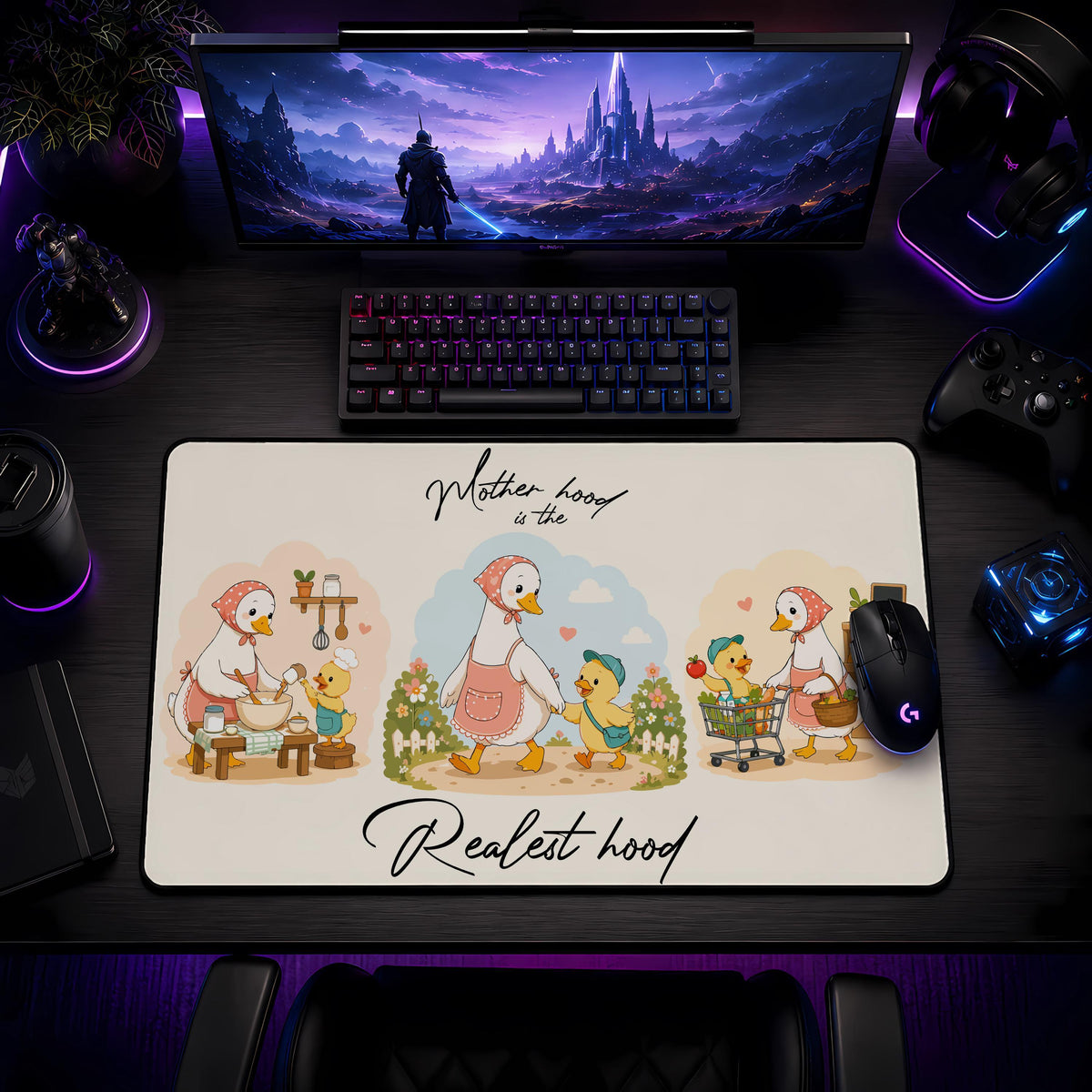 Duck Mom Desk Mat, Motherhood is Realest Hood Mouse Pad, Work From Home Accessories