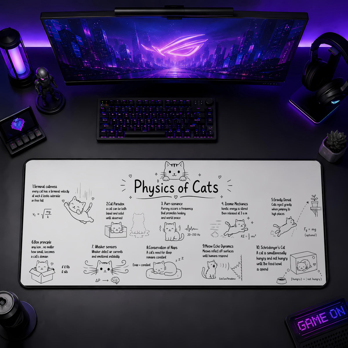 Physics of Cats Desk Mat, Funny Science Cat Gaming Mouse Pad (14"x24")