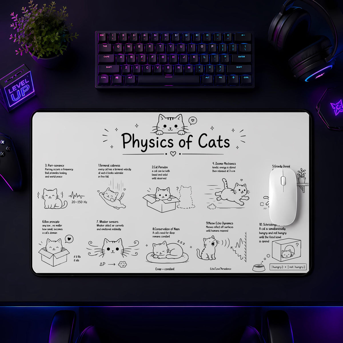 Physics of Cats Desk Mat, Funny Science Cat Gaming Mouse Pad (14"x24")
