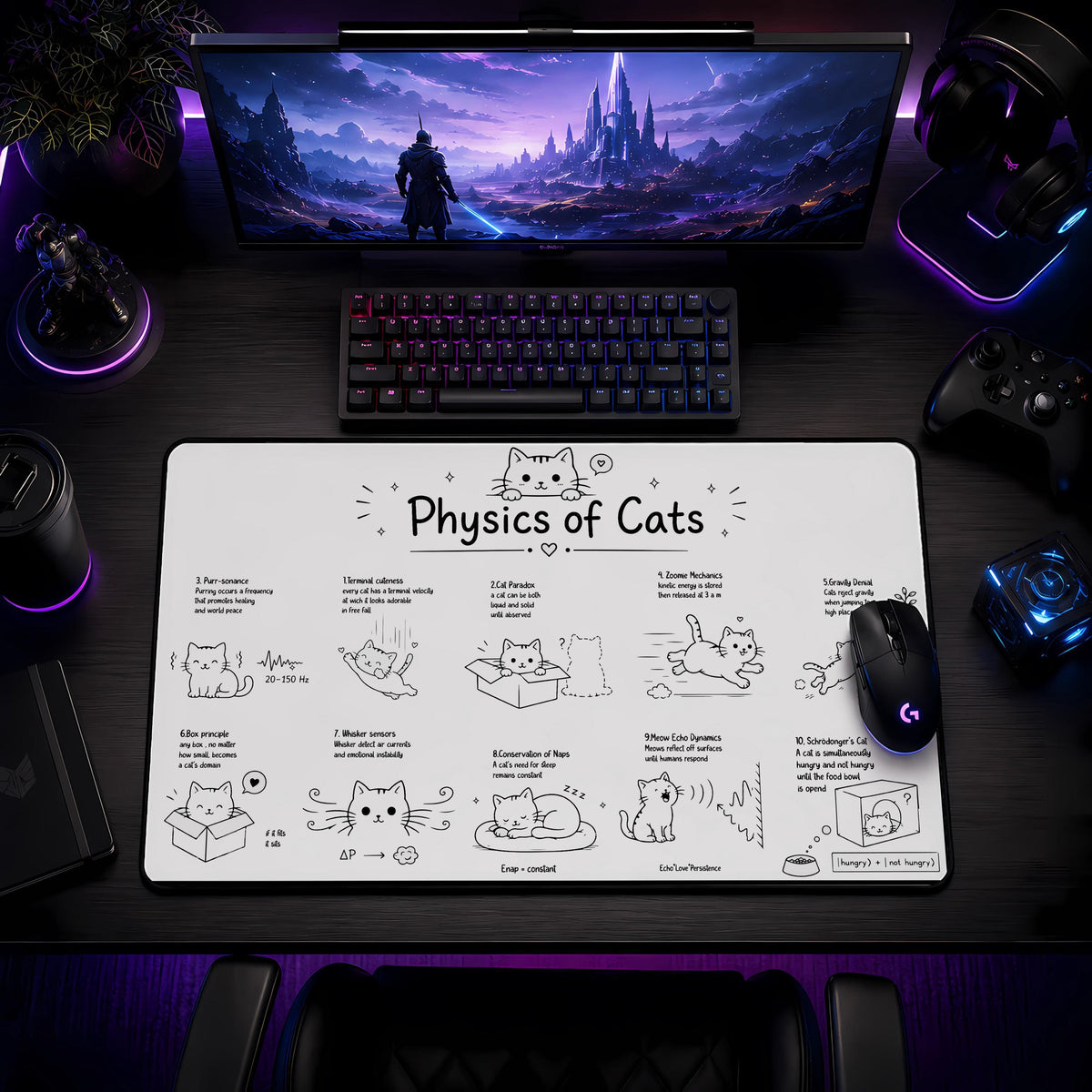 Physics of Cats Desk Mat, Funny Science Cat Gaming Mouse Pad (14"x24")
