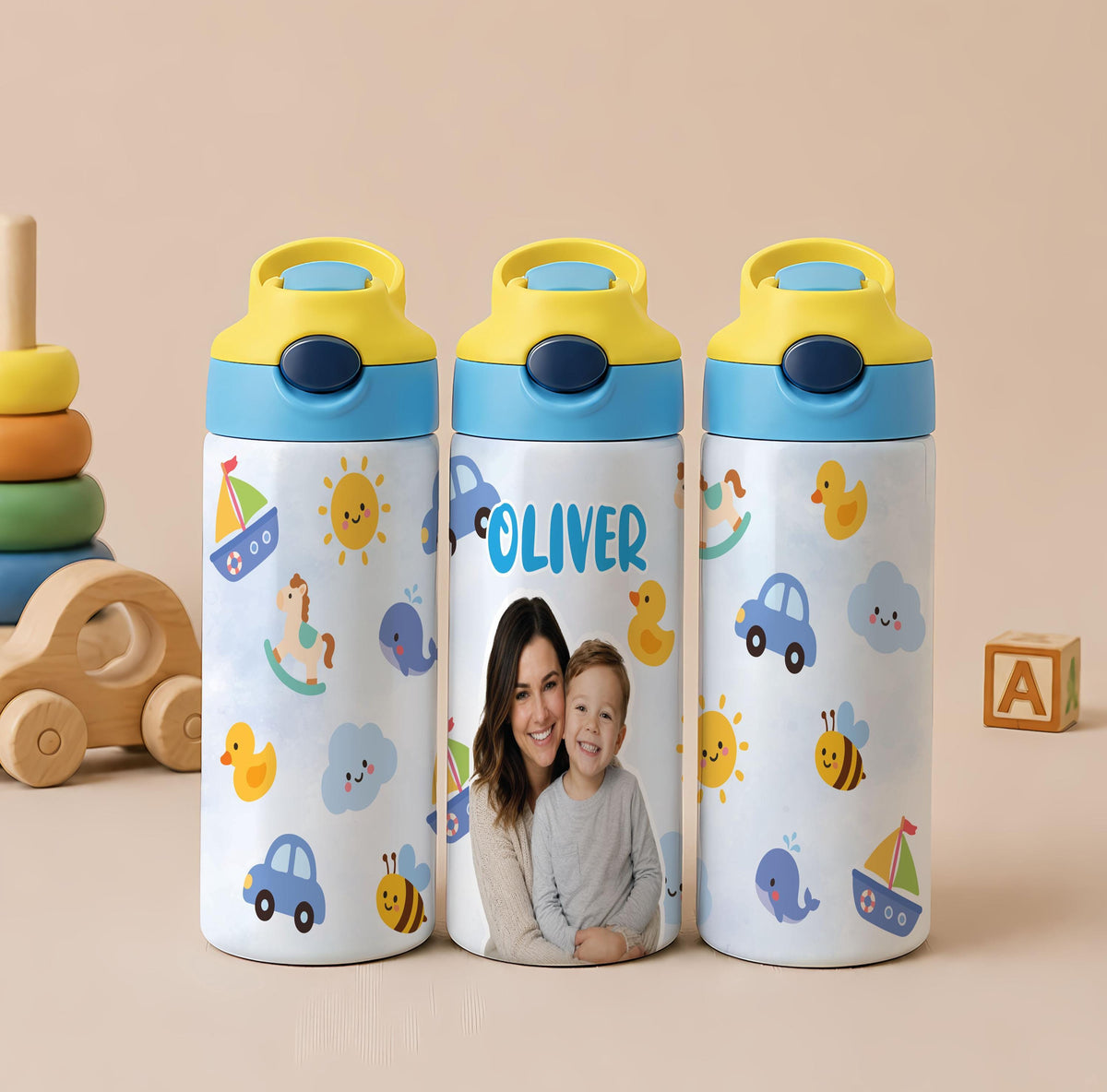 Personalized Kids Stainless Steel Tumbler with Straw, Custom Photo Cup (12oz)